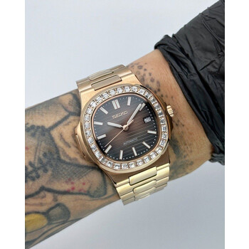 Custom Seiko Mod • Brown Vignette Rose Gold Diamond Nautilus • 40mm